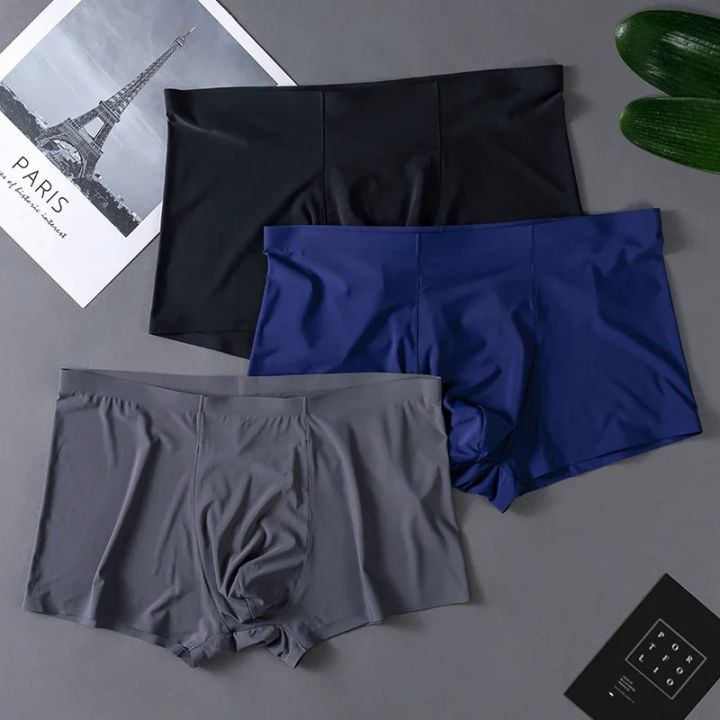 New Men Boxers Ice Silk Silky Panties Thin Seamless Underwear Summer Thin Boxers Sexy One Piece Breathable Male Nylon Underpants