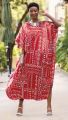 Printed V Neck 52 Inches Long Satin Silk Kaftan, Nighty, Night Dress, loungewear Plus Abaya For Women Free Size [MH100-7266]. 
