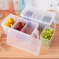Kitchen Storage Containers with Handle, Plastic Food Storage Organizer Boxes with Lids for Refrigerator, Fridge, Freezer Cabinet Desk, 1 Pcs Container Set Food Organizers with Lid and 2 Removable Bins. 