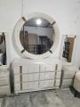 Stylish Round Mirror Velvet Dressing Table with Customized Frame - Perfect for Bedroom Décor - Round Mirror - Mirror not Included - Size: 13" L x 30" H x 40". 