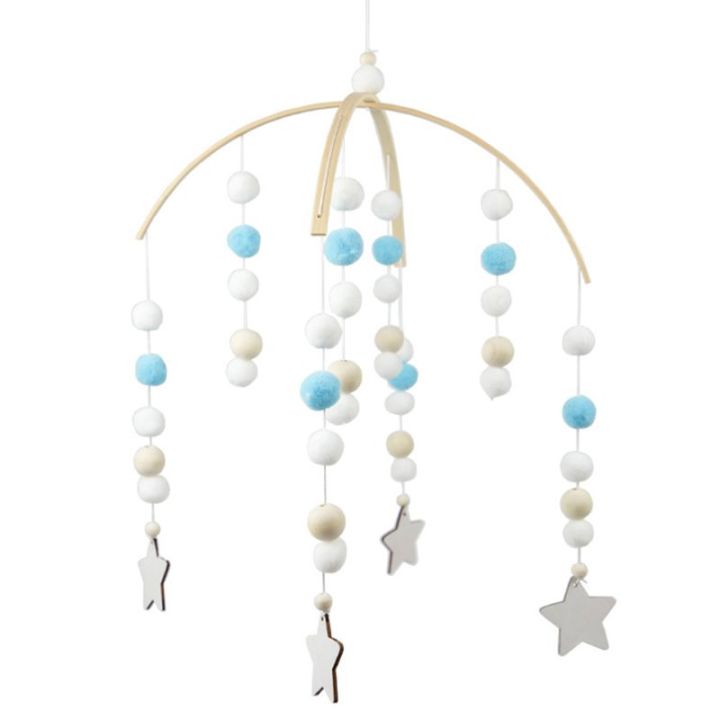 【Yibei Fairy Tale Toy City】Baby Crib Nordic Style Mobile Rattles Wool Balls Wind Chime Newborn Baby Hanging Bed Bell Infant Room Photogr