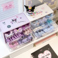 Kawaii Sanrio Girls Cinnamoroll Desktop Storage Box Kuromi Melody 6 Grids Drawer-type Stationery Desk Accessories Organizer Box. 