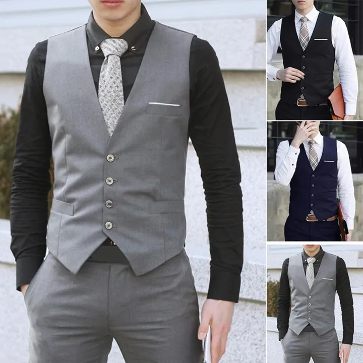 Men's Formal Business Vest Suit Slim Fit Tuxedo Waistcoat