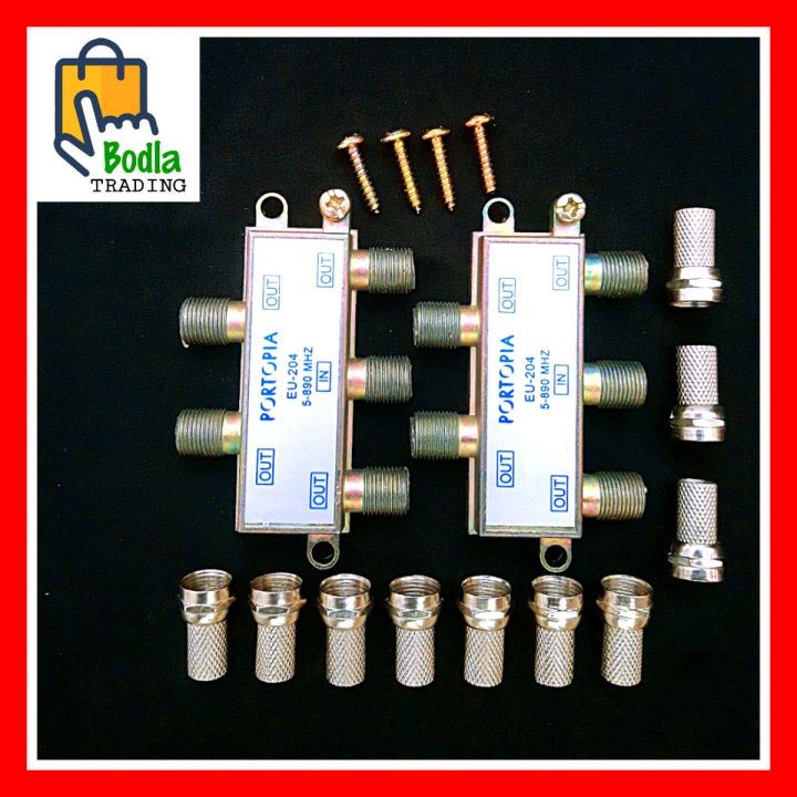 2 Pcs 4 Way Cable Splitter 5-890Mhz and 10 Pcs RG6 Connectors Made in Taiwan