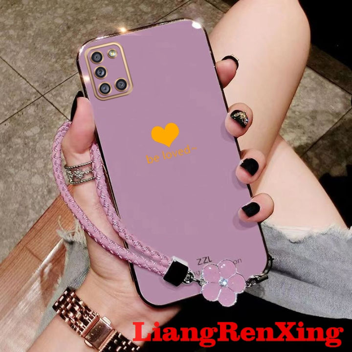 Casing Samsung A31 phone case softcase electroplated silicone shockproof protector smooth protective bumper cover new design with lanyard for girls ddaxss01