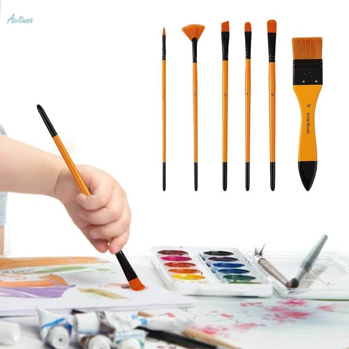6PCS Arts Artist Nylon Hair Brushes Paint Brush for Adults Kids Gouache