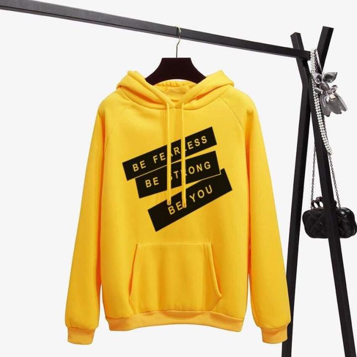 Yellow Stylish Printed Hoodie for Women