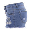 Women’s Fashion Washed Distressed Jeans Personality Solid Color Ripped High-waist Denim Shorts. 