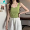 Women Vest Women Vest Tank Top Sleeveless Backless U Neck Padded Slim Fit Elastic Solid Color Soft Cropped Top Camisole Sleeveless Vest. 