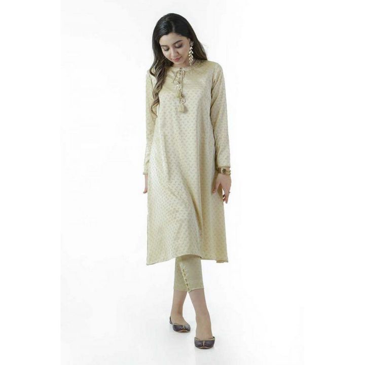 EGO Fall Collection 2019  Scattered 2 Piece  Beige Crinkle  2Pcs Stitched For Women