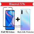 Huawei Y9s Full Black 9D Tempered Glass Edge to Edge Full Glue Screen Protector and Back Jelly Protector Clear Soft Film Protector Hydrogel Film Protector - 2-in-1 Bundle. 
