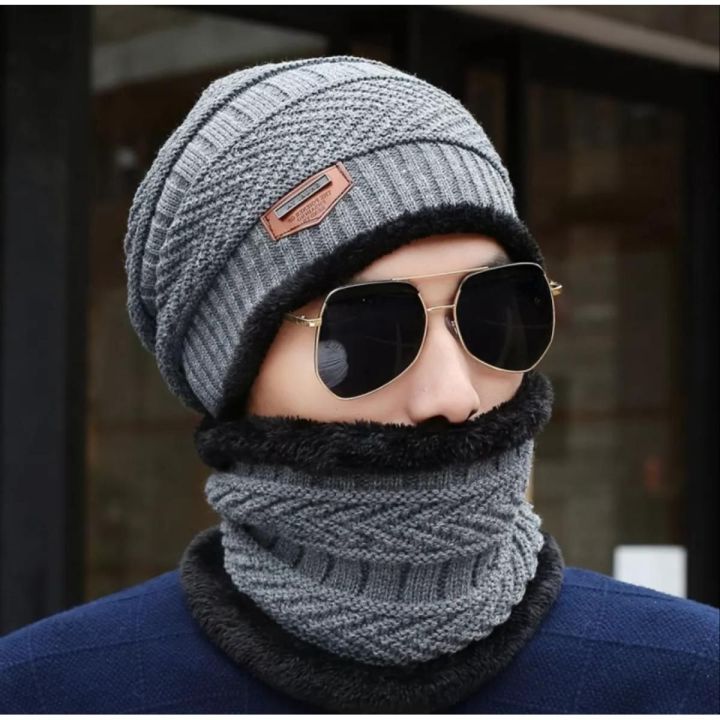Winter%20Cap%20and%20neck%20Elastic%20Knitting%20Thick%20Fleece%20Warm%20Woolen%20Beanie%20Cap%20Sport%20Hat%20&%20Neck%20Scarf%20Set%202%20Piece%20-%20Image%204