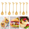 16PCS Dessert Spoon and Fork Set Creative Fruit Fork -Gold. 
