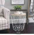 METAL WIRE REMOVABLE WOOD TOP FOLDABLE ROUND COFFEE SIDE TABLE STORAGE BASKET ONE PICE. 
