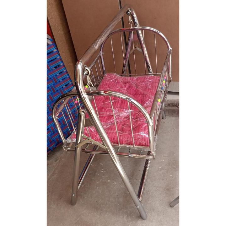 Steel Silver Chrome Baby Swing Cradle with Bed