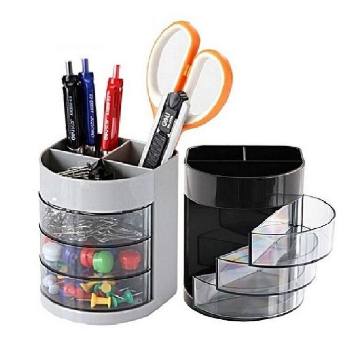 Pen Stand And Desk Organizer Plastic With 3 Drawers - 9147 - Black