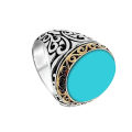 Men's Turkish Silver Fashion Accessory: Blue Feroza Stone Ring Timeless Beauty For men, for husband, for boyfriend, for brother, for Father, for boys. 