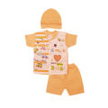 1 Pack of 3 Pcs Soft Cotton New Born Baby Suit Set - Multicolor. 