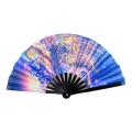 Large Folding Hand Rave Fan UV Fluorescent Gradient Colorful Reflective Foldable Fan Music Festival Dance Fans. 