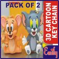 Pack of 2, Cartoons Rubber Key Chains Tom & Jerry) Cartoon Characters 3D Keyring high quality rubbers made Emoji Tom And Jerry Keyring For Bike Car Bicycle Cycle Kids Men Women Boys Girls Gift Hard 3DRubber Design Key chain. 