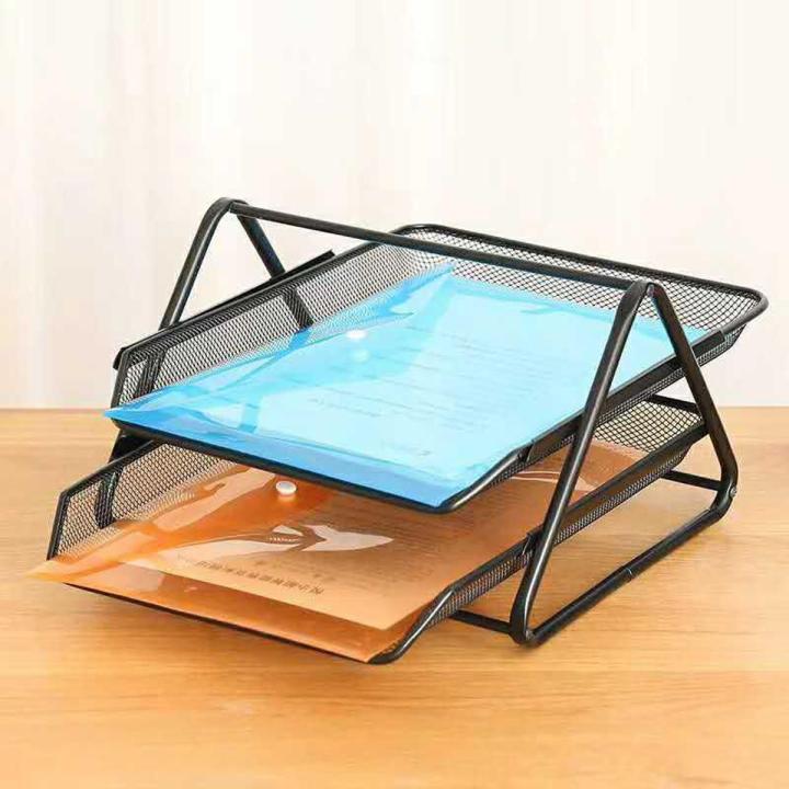 2 Tier Document Tray Metal Mesh Document Rack File Holder Letter Tray for Home Office Desk Organizer Supplies
