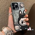 Trend Cute Tag Graffiti Cartoon Pop Mart Labubu Case Compatible for IPhone 16 15 11 14 12 13 Pro Max 7Plus 16 14 7 15 8 Plus XR X XS Max SE 2020 Luxury Plated Metal Lens Case. 