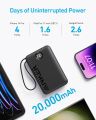 Anker Power Bank Battery Pack, 20,000mAh 22.5W High Speed Charging Portable Charger with Built-in USB C Cable, 1 USB-C, 1 USB-A, for iPhone 15/15 Plus/15 Pro/15 Pro Max, MacBook, Galaxy. 