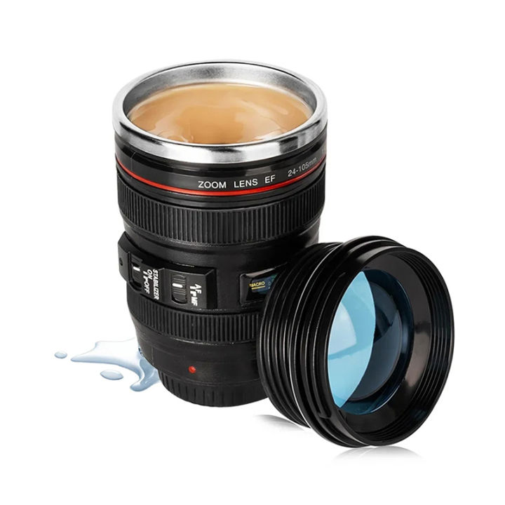 Cup Of Coffee Camera Lens Mug With Lid Thermos Water Bottle Stainless Steel Cup Thermal Tumbler Insulated Vacuum Flask Drinkware