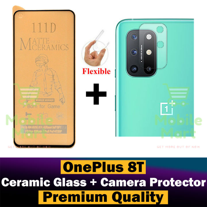 OnePlus 8T Ceramic Matte Glass Protector Full Glue Tempered Glass Screen Protector PUBG + Camera Glass Protector Flexible Lens Protector For OnePlus 8T