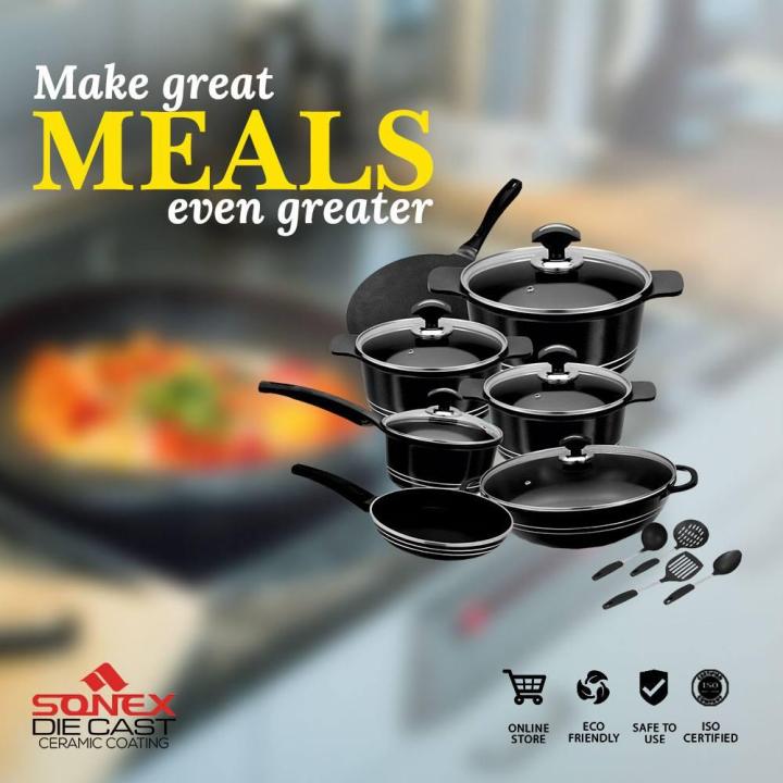 SONEX%20Deluxe%20Plus%20Gift%20Pack%20-%2018%20Pieces%20-%20Die%20Cast%20-%20PTF%20Non%20Stick%20Coating%20with%20Glass%20Lid%20-%20Black%20-%20Image%206