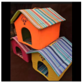 Pet Foldable Stripe Cat Dog House Bed Cozy Plush Pet Cave Bed for Puppies, Cats and Small Animals. 