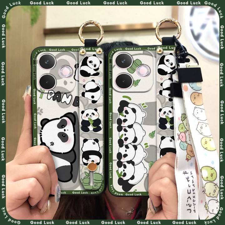 panda Shockproof Phone Case For OPPO A5 Pro 5G Global Phone Holder Kickstand Lanyard Cartoon ring Wrist Strap protective