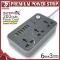 SpeedX U603PU Multi Power Plug Extension Board with 6 USB Ports + 3 Sockets Universal Travel Charging Adapter Surge Protector 2500W. 