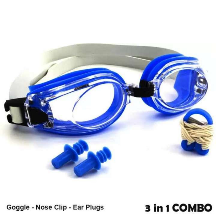 New 3 in 1  Men Women Waterproof Anti-fog Swimming Goggles Set Wide Protection UV Sight Adjustable Lenses with Nose Clip Ear Plug