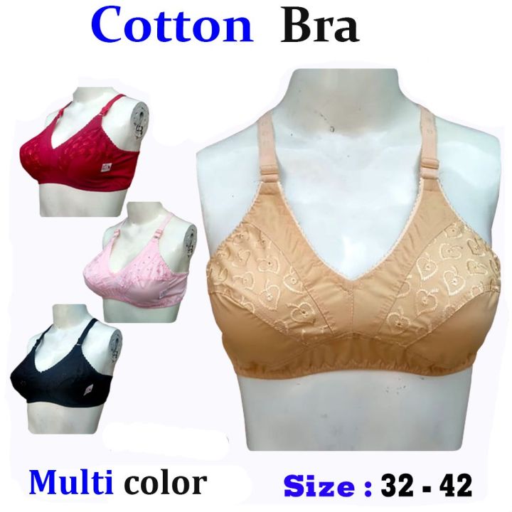 Classic Cotton Bra Brazier for Women Undergarments and Non-wired Brazzer with Chikan Embroidery