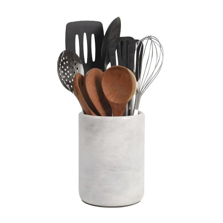 White Marble Utensil Holder Handmade Kitchen Utensils Organizer - 3.5"x 5" Inch - Mosco Traders