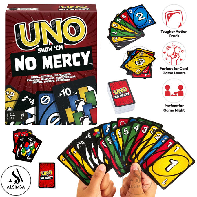 UNO Show 'Em No Mercy Card Game with Tougher Rules – Extra Cards & Penalties – Fun Family Game for Kids & Adults – Parties & Travel Nights