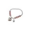 【beauty code】QMCOCO Korean Silver Color Strawberry Crystal Bracelet New IINS Style Pink Round Beads Bracelet For Women Birthday Party Gift. 