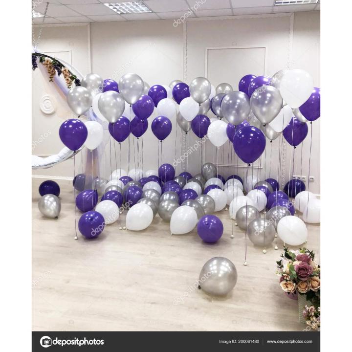 Purple, Silver and White Latex Balloons 16 inches (50 Pcs)