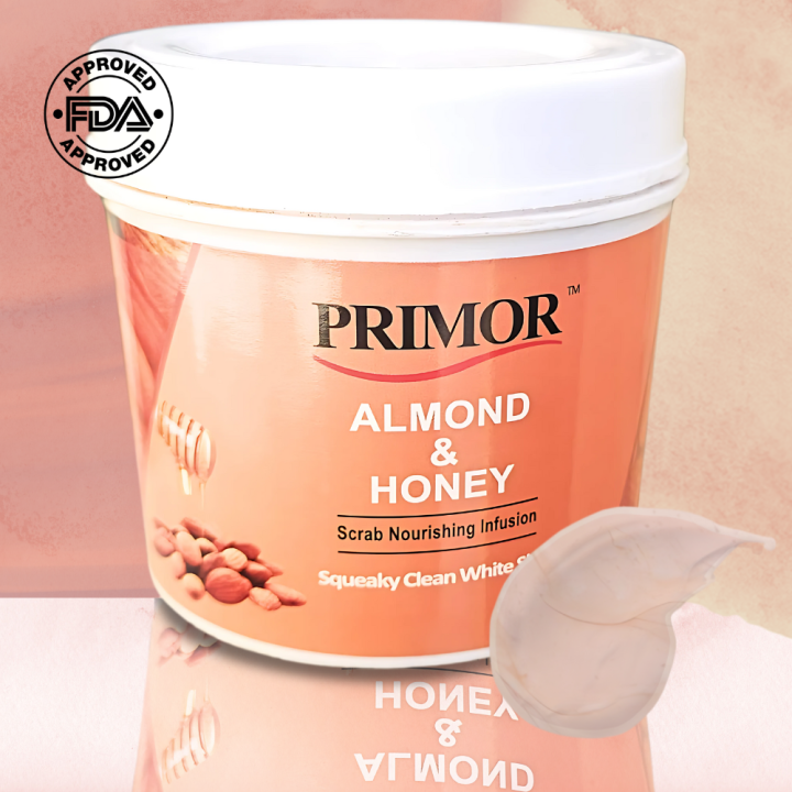 PRIMOR Almond & Honey Exfoliating Scrub – Deep Nourishing & Skin Brightening | Squeaky Clean White Glow | Professional Skincare Formula (500ml)