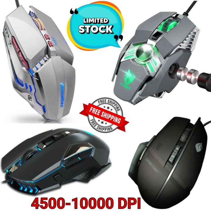 3200-10000 dpi Mechanical Optical gaming Silent Mouse hot sell with 6 Programmable Buttons - 7 light rgb gaming branded Banda HP G3 mouse usb wired with side buttons - for pc, laptop, pubg mobile, free fire - Black & White - Free cod + free shipping