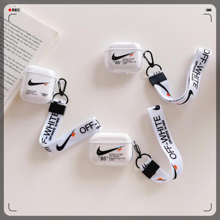 【Funny Bunny Toy Store】AJ lanyard Off-White AirPods 3 case 2021 1 pro Cases Soft Cover Drop with strap