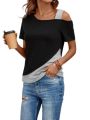 COLORBLOCK ASYMMETRICAL NECK AFORDABLE COLORBLOCK TOP WITH ASYMMETRICAL NECKLINE. 