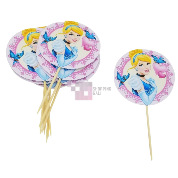 Cinderella Cupcake Toppers - 2.5 Inch - Princess Themed Party - Blue - Girls - Pack Of 10