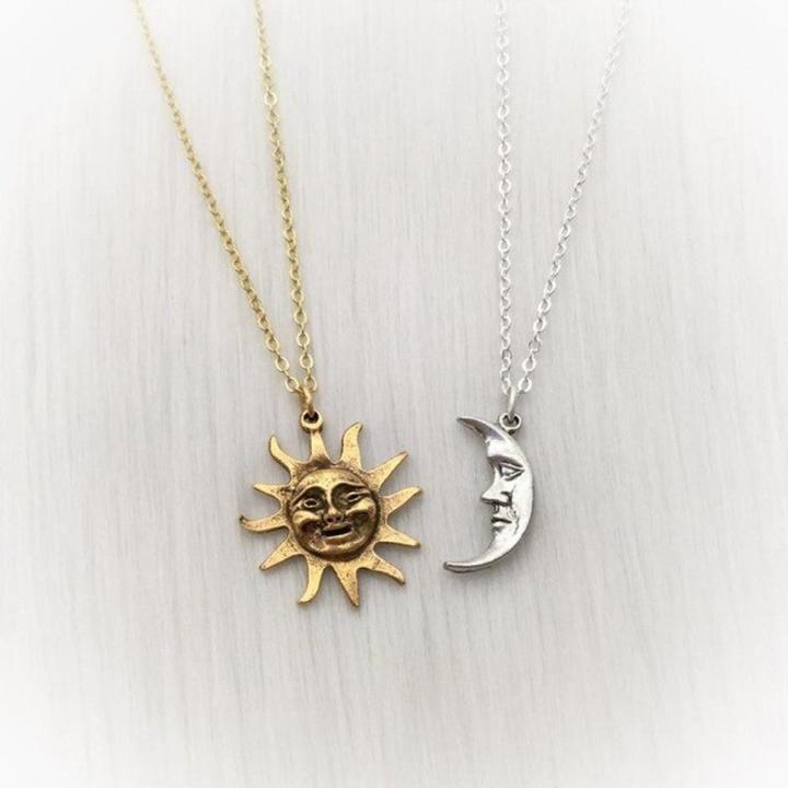Sun And Moon Friendship Mate Necklaces Vintage Style Faces Moon And Sun Necklace Set