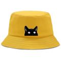 Big Eyes Cat Black Cartoon Printing Fashion Men'S Bucket Hat Uni Harajuku Men Fishman Cap Casual Fishing Bob Hats For Women. 