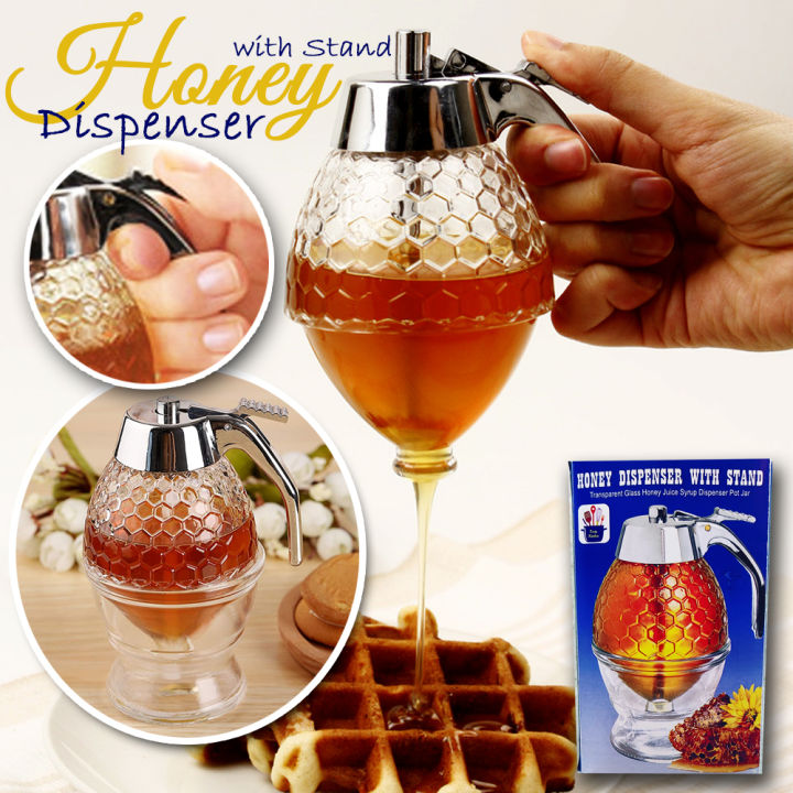 Easy Kitchen 200ML Transparent Glass Honey Juice Syrup Dispenser Pot Jar For Kitchen Bee Drip Storage