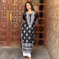 Summer Linen Indian Long Embroidered Kurti - Available in S, M, L, XL, Breathable, Full-Length Design. 