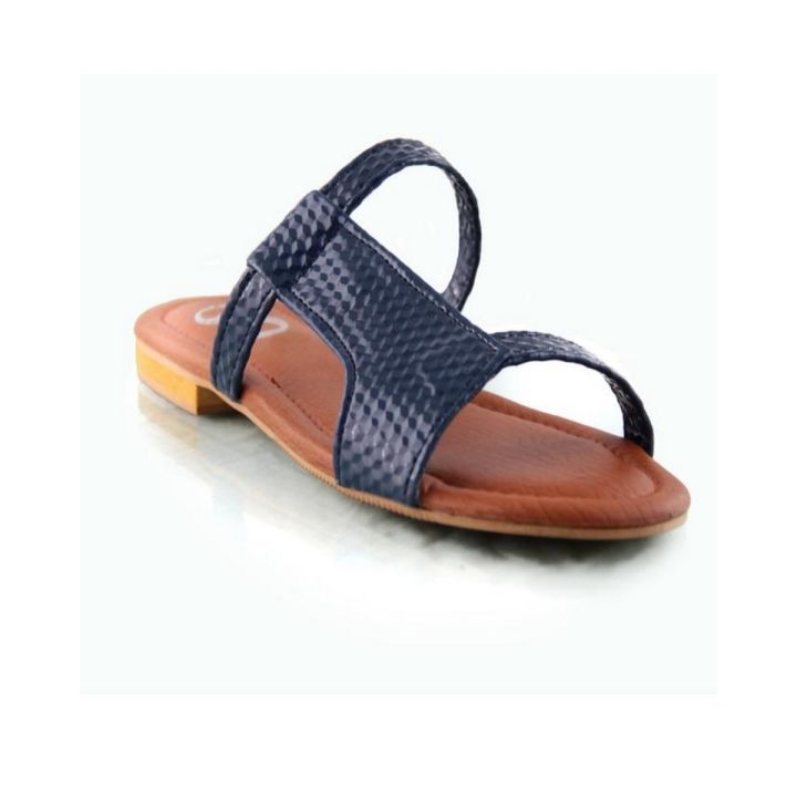 Dark Blue Faux Leather Slippers For Women