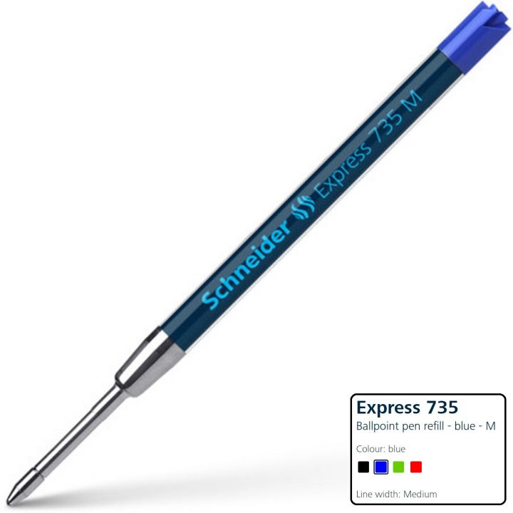 Schneider Express 735 Refill - G2 Parker Style Refill (Made in Germany) Large Capacity Metal Refill - Parker Jotter Refill - Fits in Schneider K20, K3, Haptify, Slider Rave, Epsilon and many other ballpoint pens